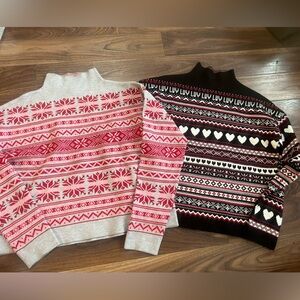 TWO sweaters both holiday themed winter and valentines measured same ladies M